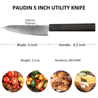 PAUDIN 67 couches d'acier japonais de coupe de fruits légumes épluchage avec bois d'ébène noir + manche en corne de buffle