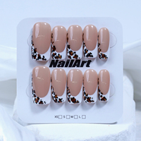 Faux ongles en gros, imprimé léopard français, en acrylique, faits à la main, pré-dessinés, longs, couvrants, pour la beauté des mains, ongles à presser de qualité professionnelle