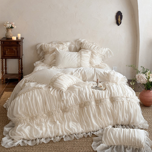 Ensemble de literie en quatre pièces en dentelle française entièrement mate en polaire pour bébé, draps, taies d'oreiller, ensembles de housses de <span class=keywords><strong>couette</strong></span> - Product Image 6