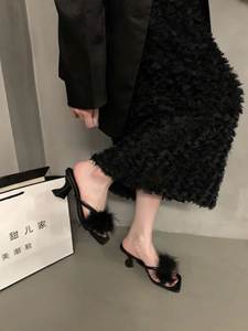 New <strong>Women's</strong> High Heels Fluffy Slippers Anti-Slip Steel Toe Flip-Flops Sandals With Fairy Style for - Product Image 3