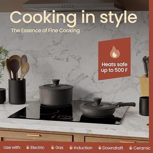 Juegos de utensilios de cocina de granito negro Antiadherente al mejor precio, venta al por mayor de fábrica, ollas y <span class=keywords><strong>sartenes</strong></span> de inducción de 15 piezas con asas - Product Image 5