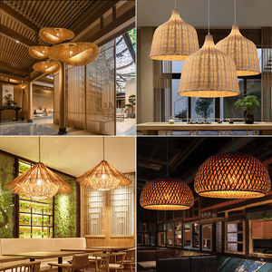 Lampe suspendue d'intérieur en bambou faite à la main Lustre contemporain en bambou et rotin Lampe suspendue tissée à la main pour <span class=keywords><strong>restaurant</strong></span> - Product Image 5