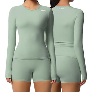 7102 + 7101, женские шорты с длинным рукавом, облегающие, с круглым вырезом, быстросохнущие, с высокой талией, эластичные, узкие, комплект для йоги и бега - Product Image 3