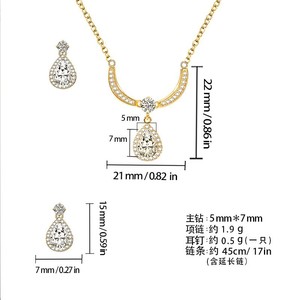 Ensemble collier et boucles d'oreilles goutte d'eau en alliage de cuivre, serti de griffes, pour usage quotidien - Product Image 5