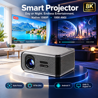 Projecteur 1080p Full HD natif intelligent WiFi Android avec mise au point automatique, TV numérique DVB-T2, projecteurs de cinéma maison pour la lumière du jour