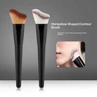 Pinceau de maquillage multifonctionnel en bois, en forme de fer à cheval, pour le contouring du visage, effet vague, en stock