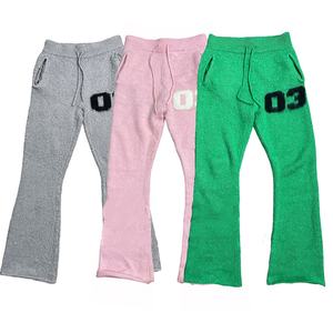 Pantalon évasé en mohair personnalisé OEM, unisexe, avec cordon de serrage, streetwear long, pantalon de survêtement évasé de haute qualité, pantalon en mohair pour homme - Product Image 4