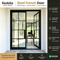 Puerta Francesa Interior de Estilo Moderno, Puerta Corredera de Vidrio con Bisagras y Marco de Acero, Puerta de Vidrio Templado Adecuada para Casas de Huéspedes