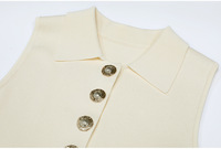 Robe en tricot sans manches à col rabattu pour femme, élégante et stylée, à simple boutonnage, mi-longue, idéale pour les tenues décontractées ou de bureau