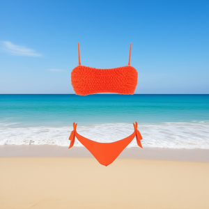 Set bikini HDJ con laccetti laterali, top testurizzato a fascia, costume da bagno da donna, taglie 44 46 48 50 - Product Image 2