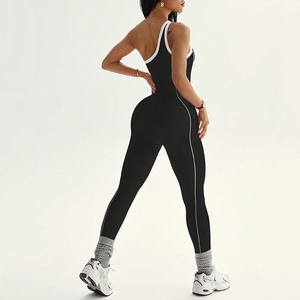 Combinaison <span class=keywords><strong>de</strong></span> <span class=keywords><strong>sport</strong></span> amincissante une pièce très extensible pour <span class=keywords><strong>femme</strong></span>, asymétrique à une épaule, taille haute contrastante, pour yoga et gym - Product Image 6