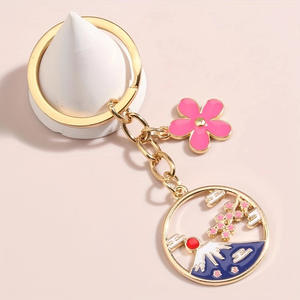 Mignon <span class=keywords><strong>cerisier</strong></span> fleurs le soleil <span class=keywords><strong>mont</strong></span> <span class=keywords><strong>Fuji</strong></span> émail porte-clés délicat coloré peint or métal bijoux cadeau pour femmes et filles - Product Image 2