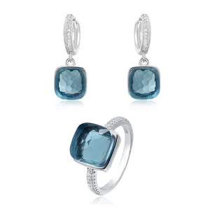 Newest arrival top selling silver jewelry 925 with shining cz ,London topaz jewelry sets