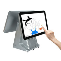 En stock 15 ''Windows Android Linux Caisse enregistreuse double écran tactile avec imprimante 58mm système de point de vente pour salon de vente au détail
