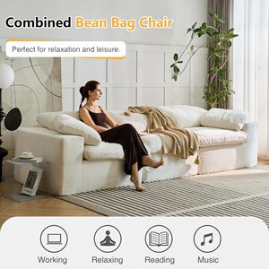 شحن مجاني، متوفر في المخزون، أريكة كلاود كبيرة جدًا 120 بوصة مضغوطة، أريكة بيضاء معيارية مع وسائد فاخرة لغرفة المعيشة - Product Image 2