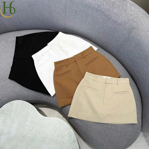 Minifalda de punto de cintura alta para mujer, estilo oficina, mezcla de poliéster transpirable teñida lisa, para todas las estaciones - Product Image 1
