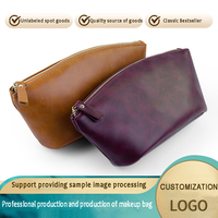 Pochette cosmétique neuve vintage en cuir PU Crazy Horse imperméable avec fermeture éclair, pochette de maquillage portable, impression de logo personnalisée possible