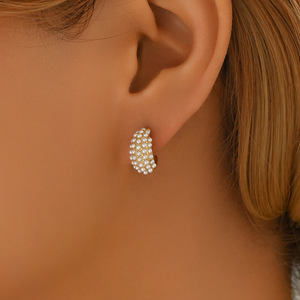 ต่างหูสตั๊ดรูปหอยทากทองแดงที่ทันสมัยทันสมัยทันสมัยพร้อมเครื่องประดับแฟชั่นเคลือบทองมุกเทียมทรงเรขาคณิตสำหรับเป็นของขวัญ - Product Image 2