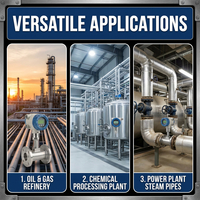 Alat Ukur Aliran Uap Tipe Vortex Yihua untuk Ruang Boiler, Alat Ukur Aliran Digital Suhu Tinggi dengan Kompensasi T&P, OEM Gas Kuningan/Plastik