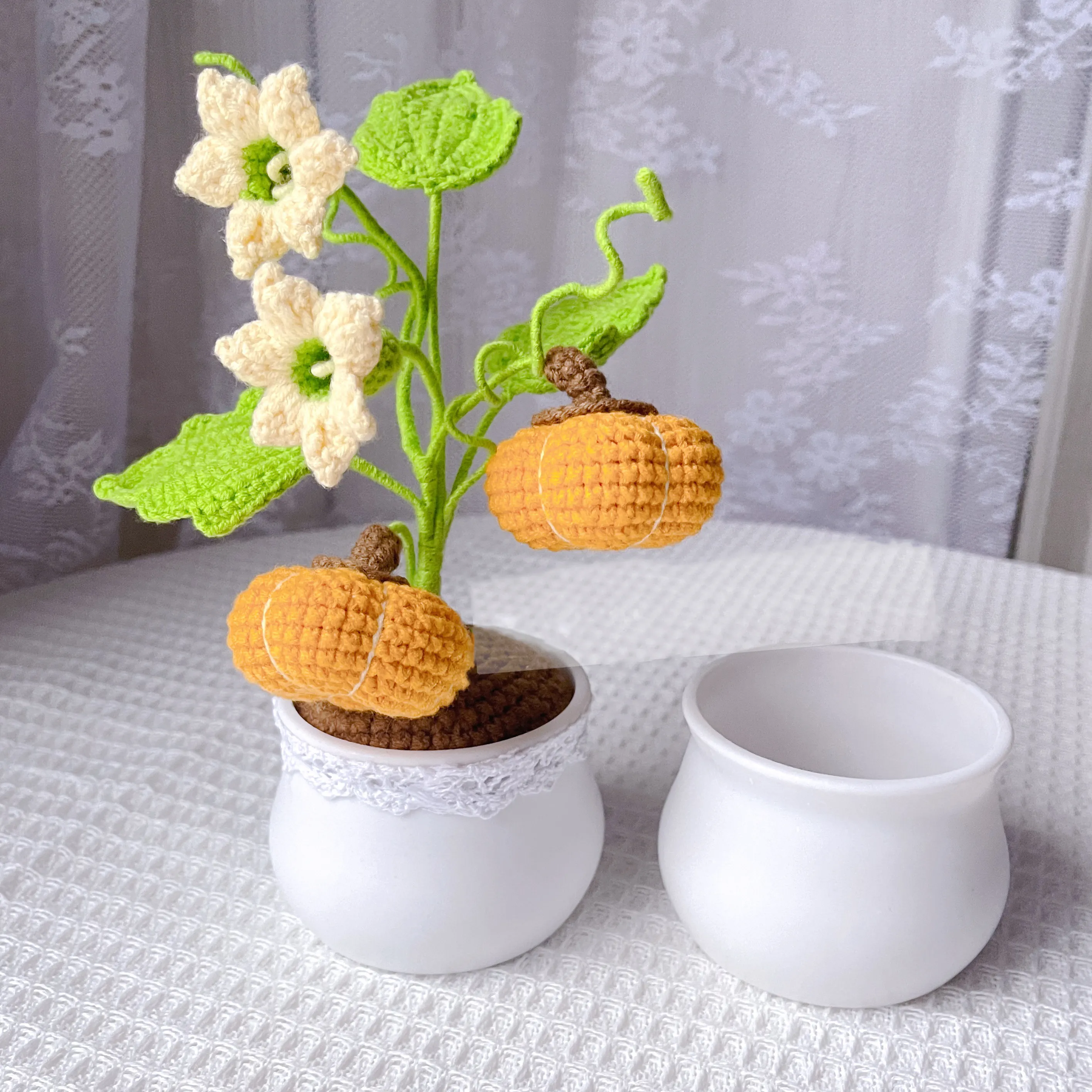 YICAI Crochet Rose Flowers piante artificiali in vaso Bonsai ornamenti lavorati a mano regali di san valentino