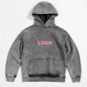 Sweat-shirt à capuche unisexe surdimensionné en coton lourd délavé à l'acide, noir, taille XL, logo de designer personnalisé, en vrac, vintage, ample, uni - Product Image 2