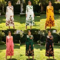Robe longue plissée élégante Miyaki à taille haute, imprimé floral, à nouer, grande taille, décontractée, pour soirée, pour femme, vente en gros