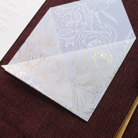 Papel de Menú para Boda con Diseño de Rosas, Papel de Vitela con Bolsillo y Lámina Dorada