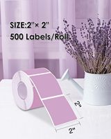 Autocollants pour étiquettes thermiques carrées violettes, étiquettes thermiques directes carrées auto-adhésives de 2 "x 2" avec ligne de perforation, 500 feuilles/rouleau