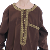 Ensemble 2 pièces de haute qualité en polyester pour garçons musulmans, broderie dorée, caftan à manches longues, robe islamique et pantalon pour les fêtes