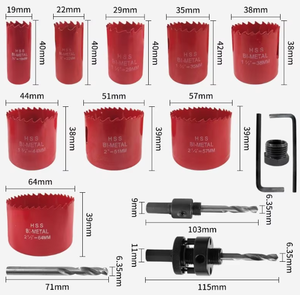 Kit de sierra perforadora 3/4 "-2 1/2", azulejo de hormigón de diamante HSS, juego de brocas de sierra perforadora bimetálica con mandril, broca piloto y adaptador - Product Image 4