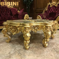 Table basse en bois sculpté de Style italien 24K, fait à la main, exquise, en or, avec haut en marbre, pour salon, 1 pièce