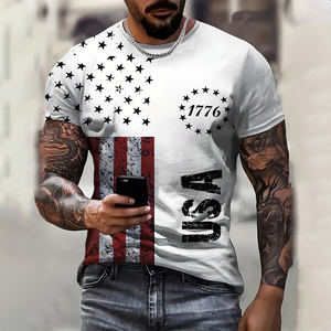 세련된 디자인 남성 패션 승화 티셔츠 사용자 정의 상의 캐주얼 대형 의류 미국 국기 패턴 미국 남성 티셔츠 - Product Image 3