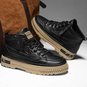 Botas chukka de cuero de caña alta para hombre, nuevas para primavera/otoño, zapatillas blancas, botas de cuero para trabajo, zapatos casuales de moda, calzado deportivo - Product Image 2