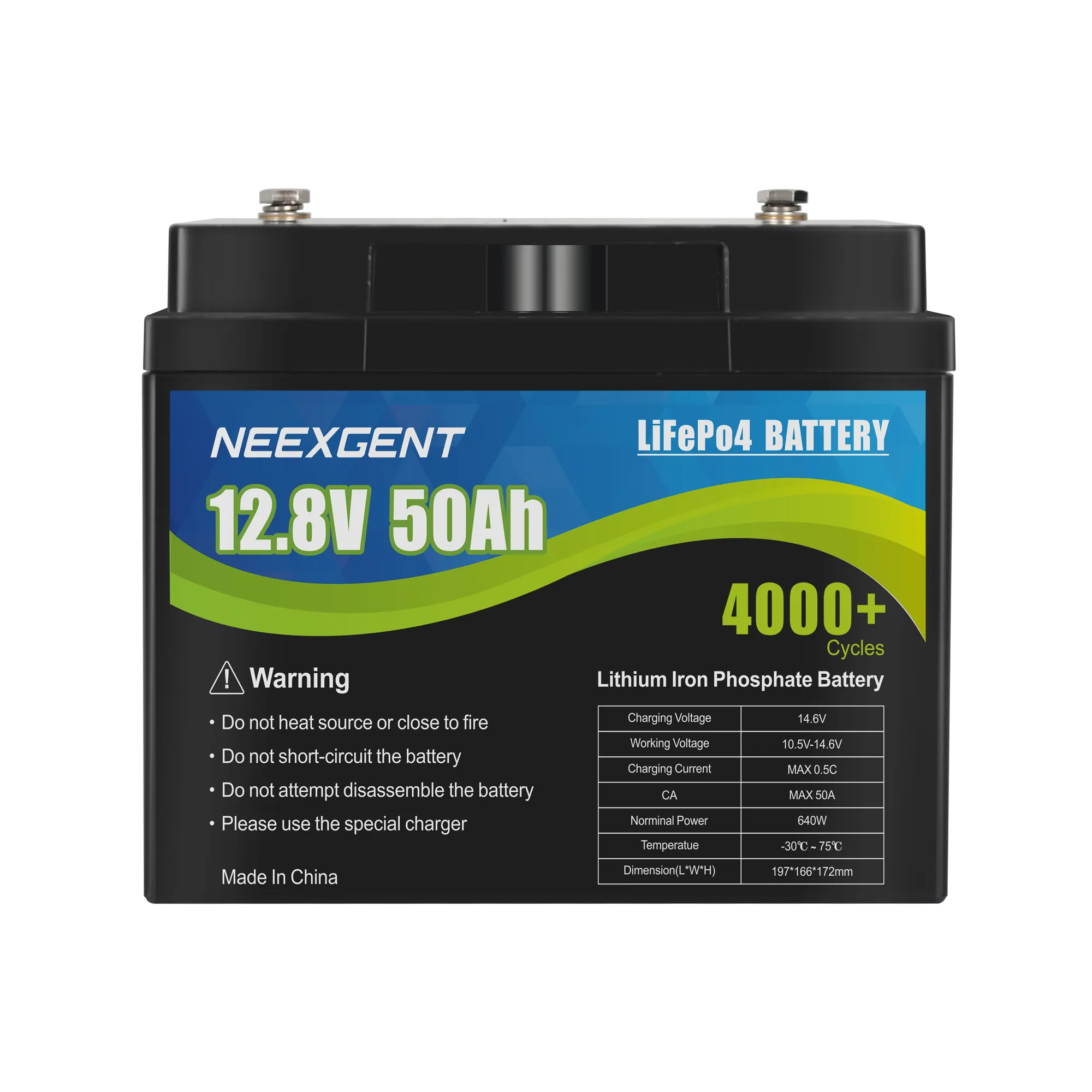 Neexgent Lifepo4 Batterij 12V 50ah Power Lithium Batterij Met Ip65 Waterdichte Behuizing