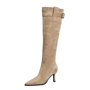 Botines Retro de Tacón Bajo de Ante para Mujer 2025, Botas de Invierno con Tacón de Aguja y Hebilla para la Rodilla - Product Image 1