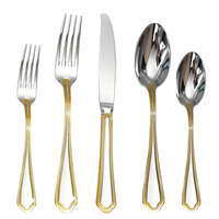 Ensemble de couverts StarLuckINT vintage en acier inoxydable avec bordure dorée, couteau, fourchette et cuillère de luxe dorés pour mariage et hôtel