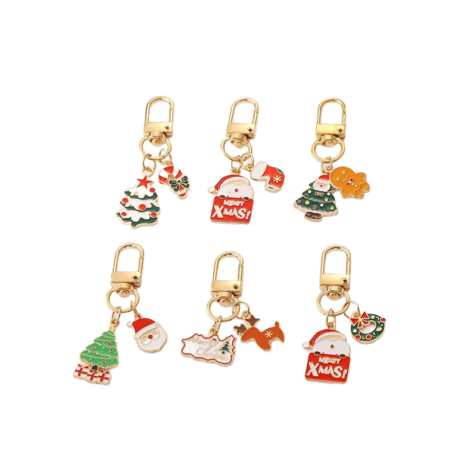 Creative DIY Carton Santa Claus Metal Pendant Cute Plush Key Chains for Cars and Bags Christmas Gifts