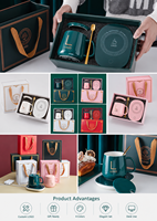 Ensemble cadeau chauffe-tasse en céramique personnalisé avec cuillère, ensemble de tasses chauffantes pour café avec couvercle, coffret cadeau pour bureau d'entreprise