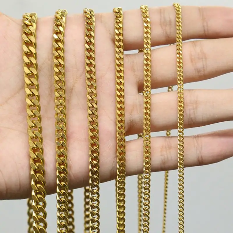 Hot Sale Curb Cuban Chain 18K Gold Basic Punk Zircon Stainless Steel Necklace Women