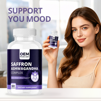 Capsules Herbales Complexe Safran Ashwagandha 60 Unités – Soutien au Soulagement du Stress, Amélioration du Sommeil, Ambiance Positive – Pour Adultes, Végétaliennes, OEM, Marque Privée
