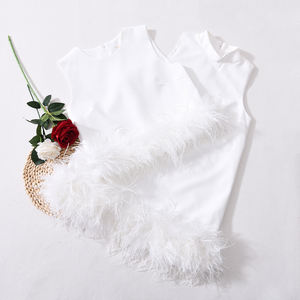 Nuovo stile Patchwork <span class=keywords><strong>Chiffon</strong></span> tubo canottiere donna gilet popolare senza maniche da donna top con piuma di struzzo - Product Image 6