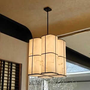 Lustre de restaurant de style Wabi-Sabi japonais, éclairage artistique unique en marbre et tissu de style chinois pour auberges, hôtels et espaces privés - Product Image 1