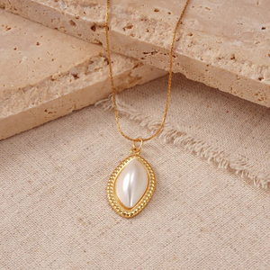 Collar de Perlas Artificiales con Forma de Gota de Agua para Mujer, Acero Inoxidable 304, Chapado al Vacío, Cadena de Cable Resistente a la Decoloración - Product Image 2