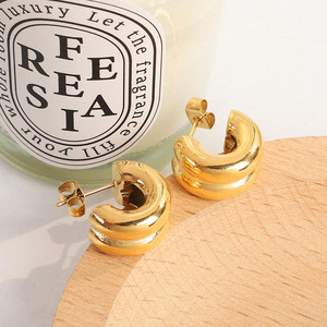 Irregular Gold Small Hoop Designer Earrings Popular <strong>Brand</strong> Double Earring Making <strong>Supplies</strong> Stainless Steel Hoop Earrings Wholesale - Product Image 4