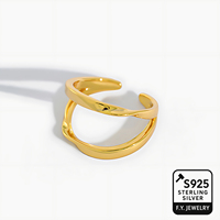 Minimaliste 925 Sterling Silver Plaqué Or Anneau Ouvert Double Couche Wave Design Bijoux pour Femmes Usage Quotidien