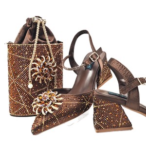 A matching set of evening bag <b>shoes</b> <b>with</b> drawstring chains and full-diamond flower-style heels.<b>shoes</b> - Product Image 4