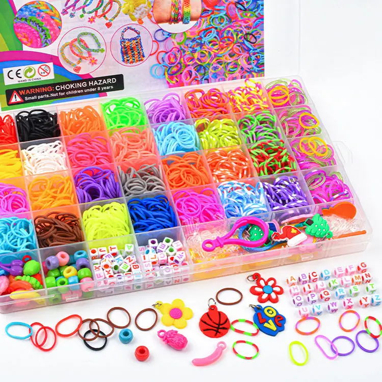 Kinderen Educatief Speelgoed Diy Handgemaakte Gevlochten Armbanden Dozen Set 40 Roosters Regenboog Rubberen Band Gereedschap Sets