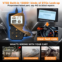 Nuevo lector de código de vehículo OBDII V750 negro, herramienta de diagnóstico automotriz para diagnóstico de coche, escáner OBD2