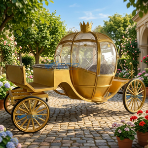Chariot de balade électrique doré en forme de citrouille, sans chevaux, pour défilés et visites royales, modèle Cendrillon - Product Image 1