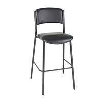 Tabouret de bar moderne à tube rond, structure en métal noir, assise et dossier rembourrés en vinyle, repose-pieds thermolaqué, tabouret de bar de pub en gros